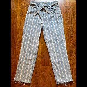 Striped High Rise Cropped Jeans